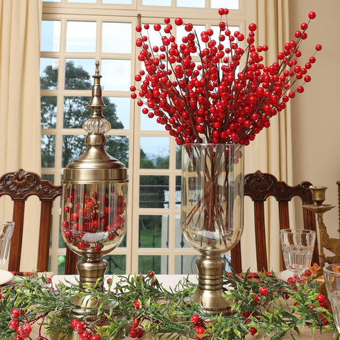 12 Pack 17'' joyhalo Red Berry Stems - Holly Berry Stems, Red Berries Christmas Decor, Red Berry Picks for Christmas