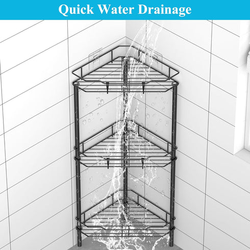 HuggieGems 3-Tier Black Shower Caddy Organizer with Hooks