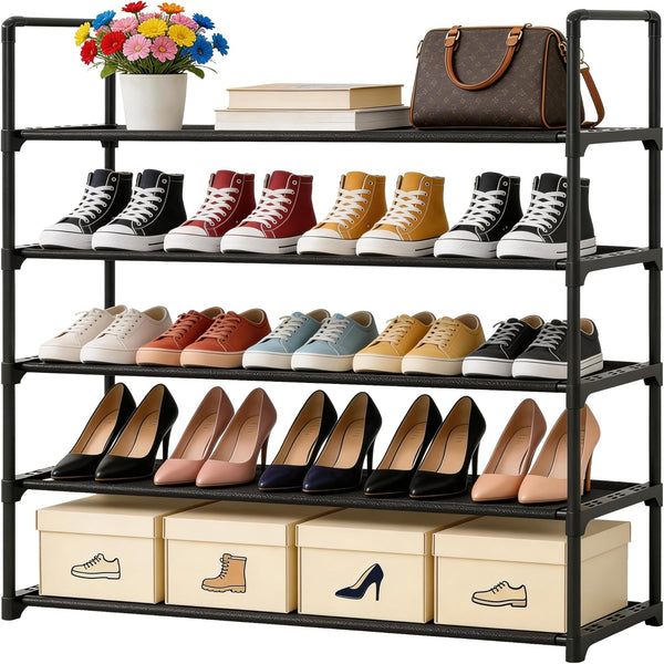 Yegazte 5 Tier Shoe Rack Large Capacity, 34.3" Wide Adjustable Shoe Organizer for