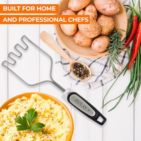 Zulay Kitchen Stainless Steel Potato Masher Heavy-Duty, Non-Scratch, Dishwasher-Safe Masher with Food-Grade Silicone