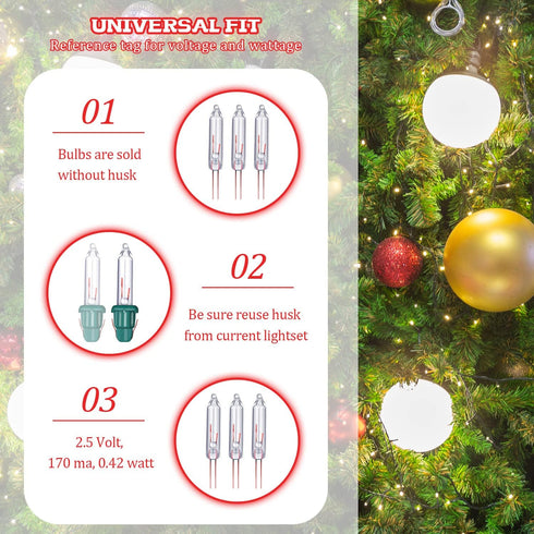 Mudder 100 Pcs Mini Christmas Replacement Light Bulbs, 2.5 Volt for Indoor Outdoor Xmas Decor, Clear
