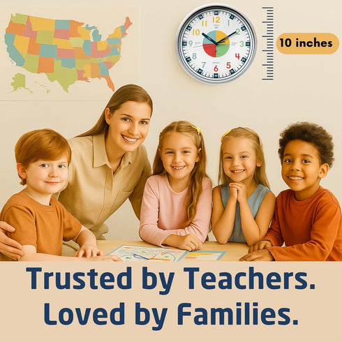OWLCONIC Non Ticking Analog Clock for Kids, Teaching Clock for Wall, Silent Homeschooling Resource