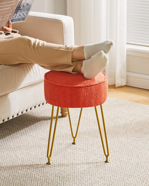 WBD009J IBUYKE Teddy Velvet Round Footrest Stool Ottoman, Makeup Vanity Stool Side Table, Velvet Dressing Table Seat