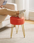 WBD009J IBUYKE Teddy Velvet Round Footrest Stool Ottoman, Makeup Vanity Stool Side Table, Velvet Dressing Table Seat