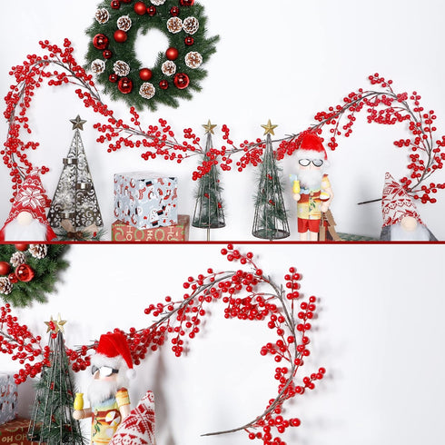 8.9FT (1) Lulu Home Red Berry Garland, Flexible Artificial Christmas Holly Berry Vine, Winter Berry Garland for Mantle
