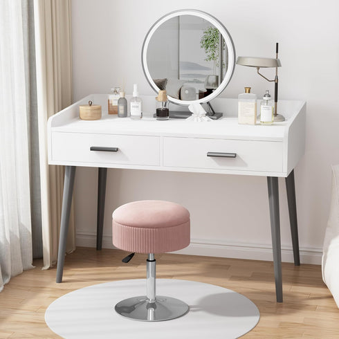 360 ACEQLYT Vanity Stool with Storage, High-Density Non-Sagging Foam Makeup Chair, Height Adjustable Swivel Ottoman
