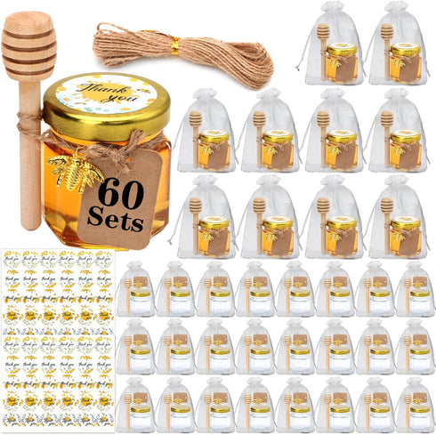 XING-RUIYANG 60 pack 1.5 oz Mini Honey Jarsbaby shower favors,There's honey sticks, bee