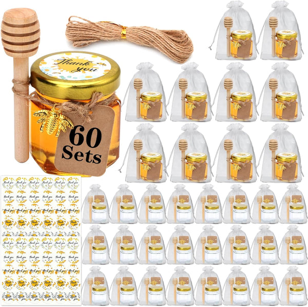 XING-RUIYANG 60 pack 1.5 oz Mini Honey Jarsbaby shower favors,There's honey sticks, bee