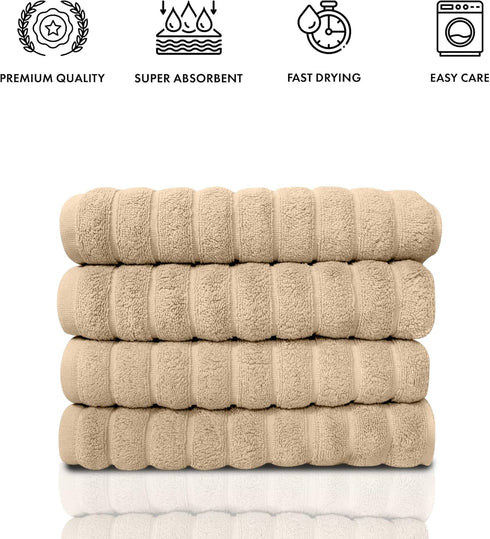 Classic Turkish Towels CTT Luxury Hand Towels Set of 4, 100% Turkish Cotton, Quick Dry, 20"x32", Almond Beige