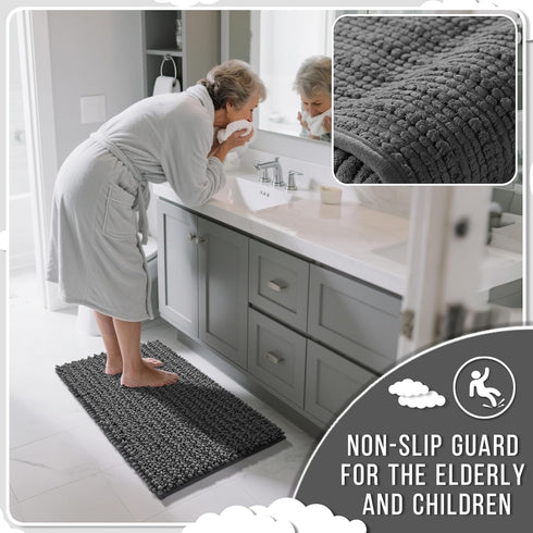 Yimobra Bathroom Runner Rug 55x24 Inch, Extra Long Non Slip Chenille Bath Mat, Soft & Absorbent, Machine Washable for