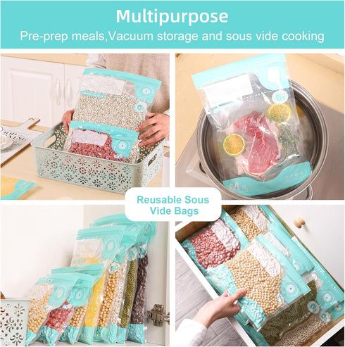 Sous Vide Bags Reusable, 20 PCS BPA Free Food Vacuum Sealer Bags, Double-sided 20C, Vacuum Zipper Bags for Sous Vide Cooking, 20pcs food storage bags & 4 Seal Clips (7.9x 11.8 Inch) by CABIBOX