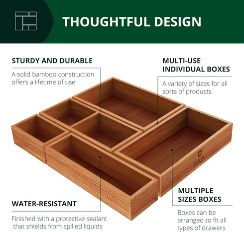 ROYAL CRAFT WOOD Luxury Bamboo Jewelry Storage Chest, Multi-Use Wooden Treasure Chest Set (5 Boxes) for Home