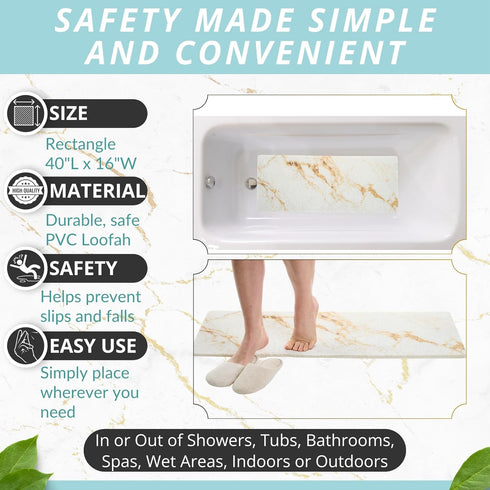 ENKOSI Non Slip Loofah Shower Mat - Soft Shower Rug for Inside Shower - Bath Mats for Shower (White Gold Marble 40x16)