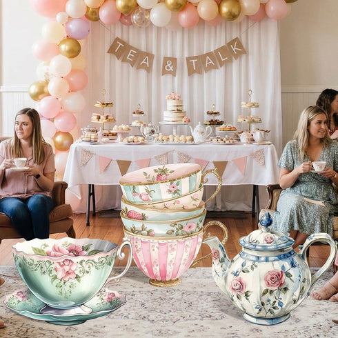 3 Amyhill Pcs Large Wonderland Tea Party Decorations Wonderland Garden Yard Sign Teapot Teacup Tea Bowl Cardboard