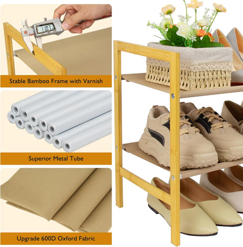 LVNIUS Closet Floor,2 Organizer,15-18 Closet Entryway,49 11 17 Long Shoe Rack for Tier Wide Shoes Shelf Pairs Bamboo