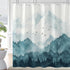 Watercolor Mountain Forest Shower Curtain, Nature Misty Foggy Navy Blue Tree Art with 12 Hooks, 72 ×72 Inch Bathroom