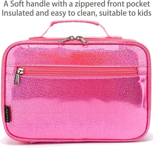 FlowFly Kids Lunch Box, Insulated Soft Bag Mini Cooler Thermal Meal Tote Kit for Girls, Boys, Pink