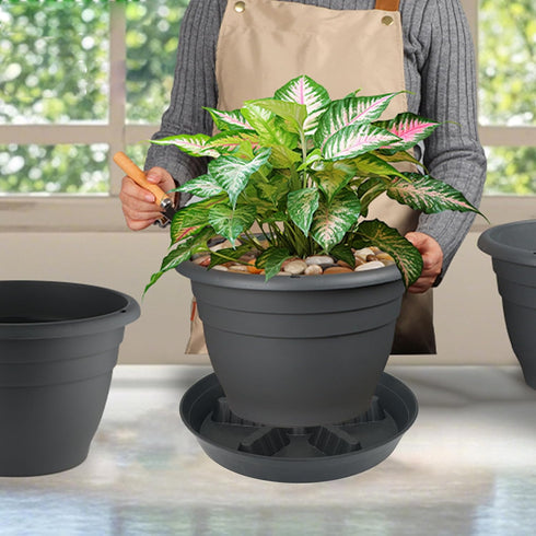 Feyvdzv 4 Pack 12 inch, 8 10 14 17 inch, Plant Saucer Plant Stand Plastic Plant Saucers for Indoors Outdoor, Heavy Duty