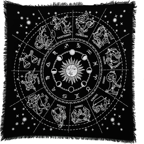 Indian Consigners Zodiac Altar Cloth for Witchcraft Tarot Spread, 36 by 36 Spiritual Square Cloth Galaxy (Zodiac Silver)