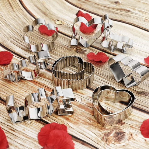 HOWAF 10pcs Valentine's Day Cookie Cutters Set - Stainless Steel Shapes for Kids & Adults, Wedding Tools