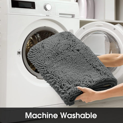 HOMEIDEAS Bathroom Rug Runner Grey, Ultra Soft Non-Slip Long Bath Rug, Thick Chenille Plush Machine Washable