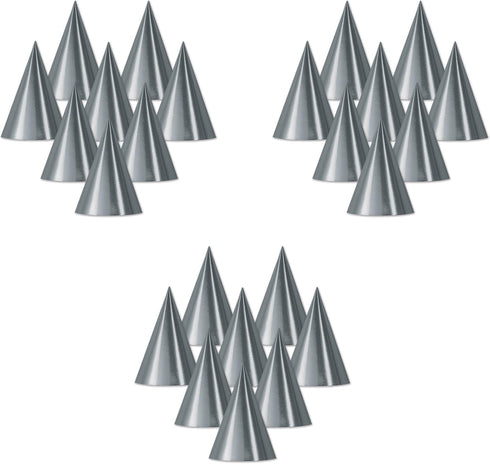 Beistle 24-Piece Cone Hats in Silver, Classic Elegant Party Supplies for Birthdays, Anniversaries