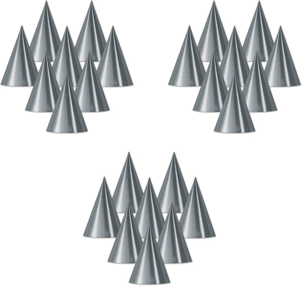 Beistle 24-Piece Cone Hats in Silver, Classic Elegant Party Supplies for Birthdays, Anniversaries