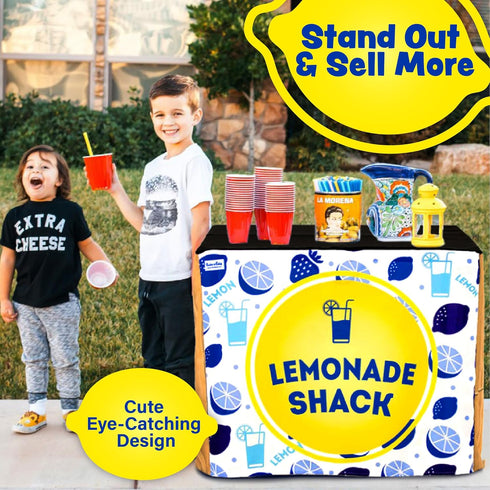 HIDEABOO 34" 34" 28" Easy Lemonade Stand Tablecloth Polyester Spandex Table Cover for Lemonade Stand for Kids
