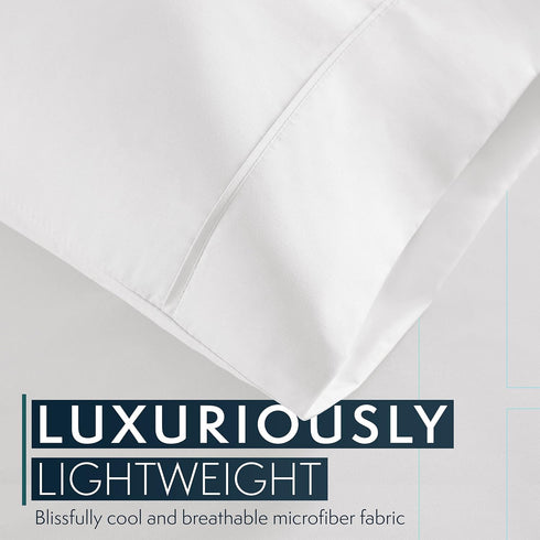HC Collection Pillow Cases Standard/Queen Size Set of 2 - Microfiber, Extra Soft, White
