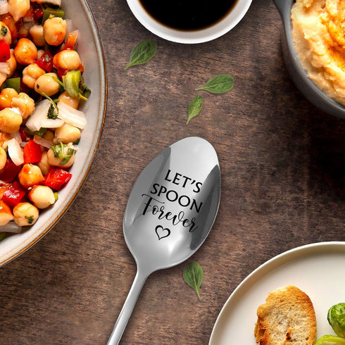 Let's Spoon Forever,Funny Engraved Stainless Spoon,Coffee/Tea/Ice Cream/Dessert/Cereal Spoon for Women Men,Food Lover Gifts,Best Friend Spoon Gift(With Gift Box)