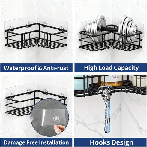 Menbyci 2 Pack Black Shower Caddy Corner Bathroom Shower Shelf, Rust Proof Bathroom Organizer Accessories, Adhesive