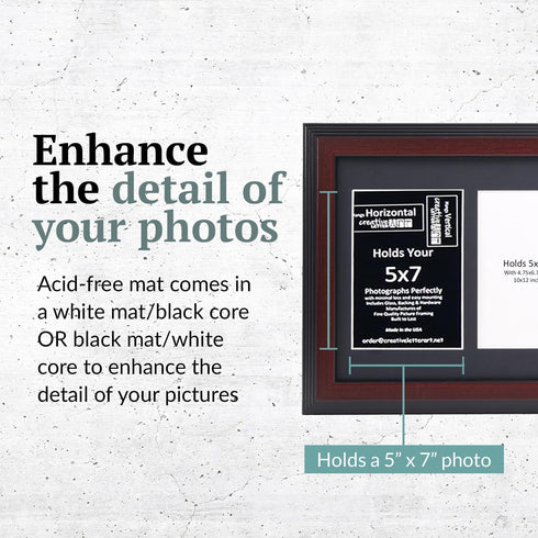 Creative Picture Frames 2 Opening Mahogany Frame with Glass for 5x7 Inch Photos, Includes 10x12-Inch Black Mat