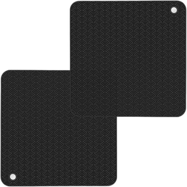 Silicone Trivets Mats for Hot Pots and Pans, Non-Slip Heat Resistant Hot Pads Set of 2, Black