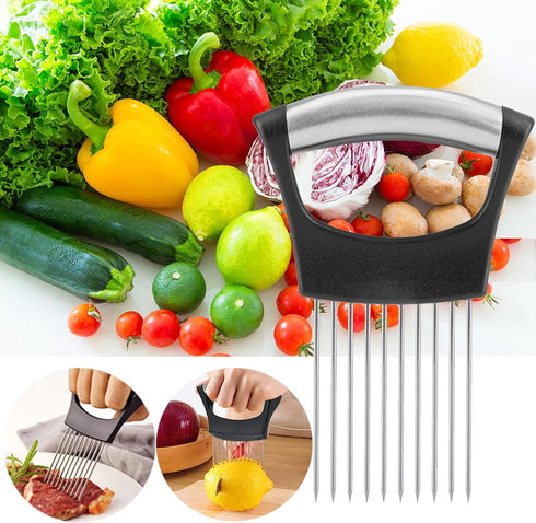 Onion Holder for Slicing, Lemon Slicer Onion Cutter for Slicing, Vegetable Cutter for Potato and Tomato, Avocados, Eggs, Food Slicer Assistant Tool for Slicing Fruit Lemon and Meat by JAYVAR