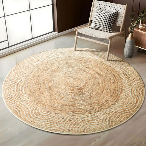 4ft /48 inch/122 cm Asrug Faux Jute Round Rug Area Rug Washable Non-Slip Circle Rug Soft Touch Circle Rugs Round