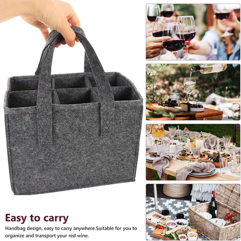6 Bottle Wine Carrier Tote Reusable Grocery Bags for Travel Camping Picnic Wine Lover Vacation Picnic Dinner Party Storage Organizers Grey by OUNONA