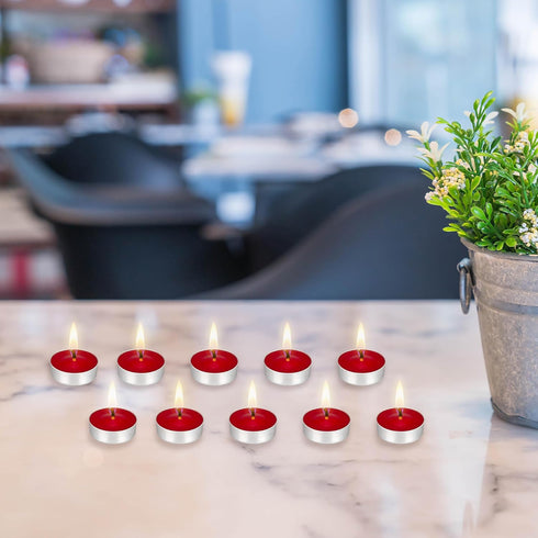 Mega Candles 100 pcs Unscented Red Tea Lights, 3.5 Hour Burn Time, Home Décor, Events