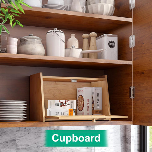 kiplant Counter, Bread Box for Kitchen Large Bamboo Bread Storage Container with Wavy Arcylic Door, Bamboo Wooden