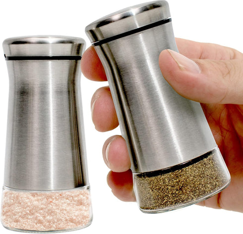 Willow & Everett Salt and Pepper Shaker Set - Stainless Steel & Glass with Adjustable Pour Dial for Spices