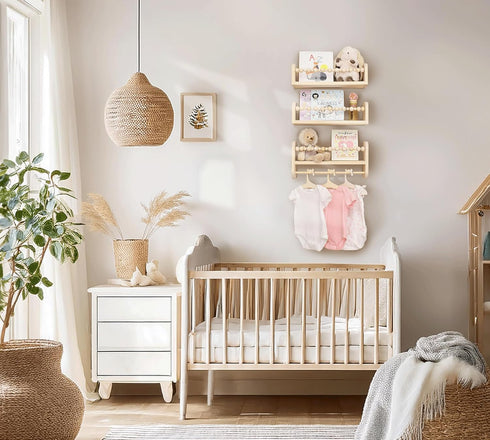 Set 3 CNK Nursery Floating Book Shelves for Wall Mounted of Book Shelf for Kids Room, Toddler Room, Baby Rooms Natural