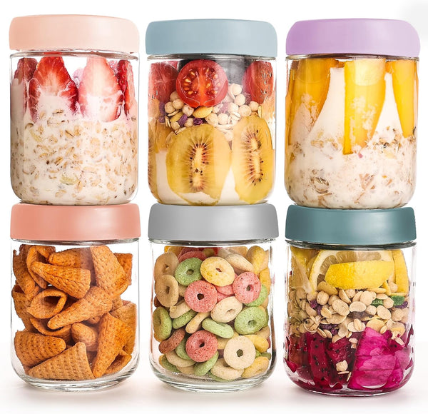 YUNCANG 6-pack Overnight Oats Containers with Airtight Lids, 16 oz Wide Mouth