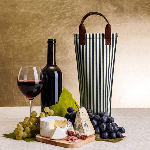Tirrinia Insulated Single Wine Gift Tote Bag, Padded Thermal Wine Bottle Carrier for Travel, Picnic, Blue Stripe