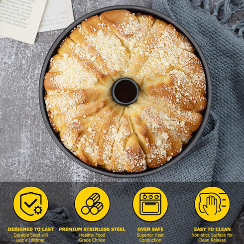 E-far Angel Food Cake Pan - 10-Inch Non-stick Tube Pan for Baking Pound Chiffon Cake