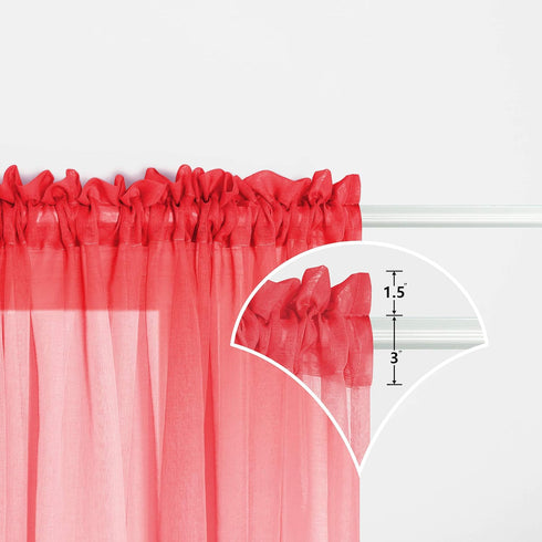 Mrs.Naturall Red and Black Curtains, 63 Inch Length, Set of 1 Sheer Panel for Bedroom Decor