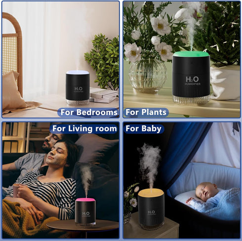 SZO Colorful Mini Humidifier, USB Rechargeable, 4 Modes Super Quiet, Suitable for Travel Office Family - Black