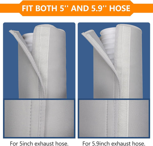 Portable AC Hose Insulation Sleeve Set of 2, Insulated Hose Cover Wrap for 5" & 5.9" Diameter Exhaust Hose, Light Gray