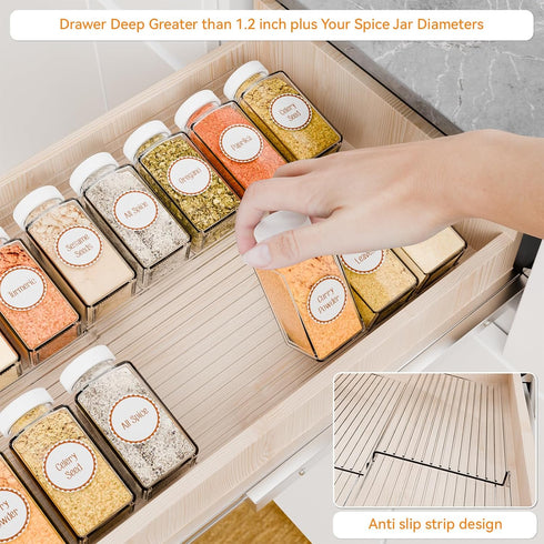 Yieach 8 Pack 9" 17.7" Adjustable Narrow Spice Rack for Drawer - Expandable From to - Acrylic Drawer Seasoning