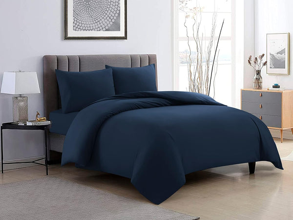 ZENVY Duvet Cover and Fitted Sheet 4pc Set - Includes Duvet Cover, Fitted
