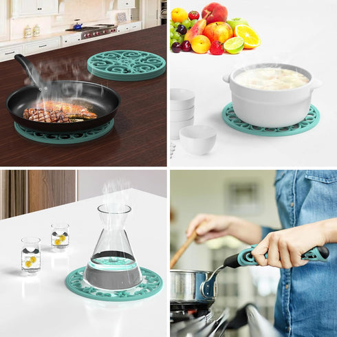 Silicone Trivets for Hot Dishes, Non Slip Heat Resistant Hot Pads for Kitchen, Pot Holders, Teapot Coaster, Black