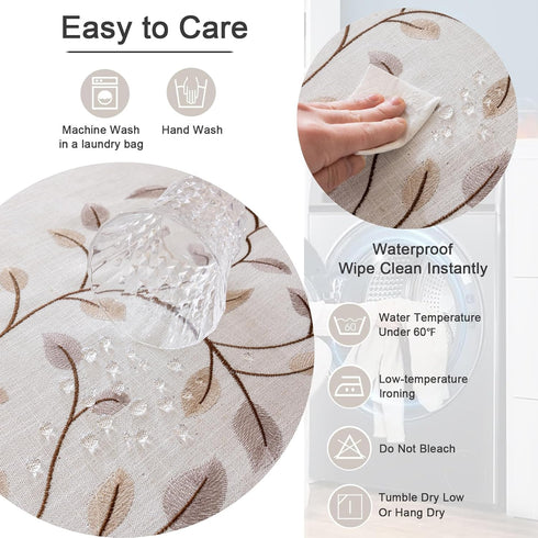 55''x 55'' Joyfol Day Square Linen Tablecloth, Heavy Duty Waterproof Tablecloths, Farmhouse Embroidery Leaves Table